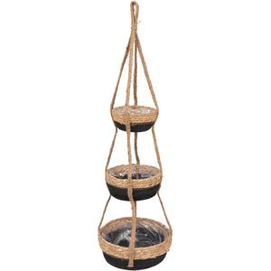 Clayre & Eef Plantenhanger Ø 24x83 cm Bruin Zwart Zeegras Rond Hangpot