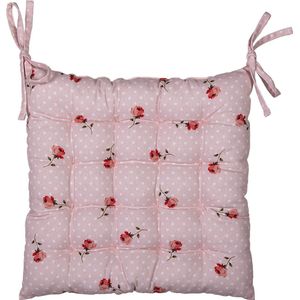 Clayre & Eef Stoelkussen Foam 40x40x4 cm Roze Katoen Vierkant Bloemen Zitkussen