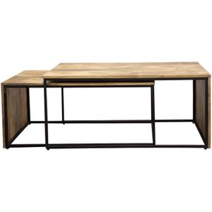 Clayre & Eef Salontafel Set van 2 100 cm / 95 cm Bruin Hout Rechthoek Bijzettafel