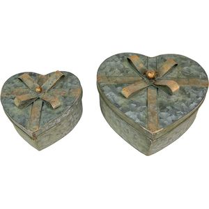 Clayre & Eef Opbergdoos Set van 2 Grijs Metaal Hartvormig