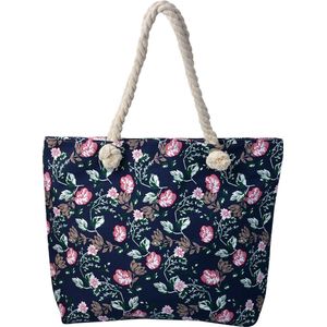 Juleeze Strandtas 43x33 cm Blauw Polyester Bloemen Handtas Dames