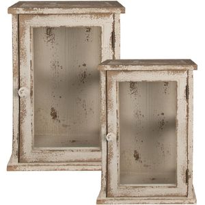 Clayre & Eef Wandkast 42x26x56 cm Wit Bruin Hout Glas Vitrinekast