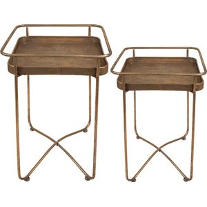 Clayre & Eef Bijzettafel Set van 2 38x38x53 cm Goudkleurig Metaal Vierkant Sidetable