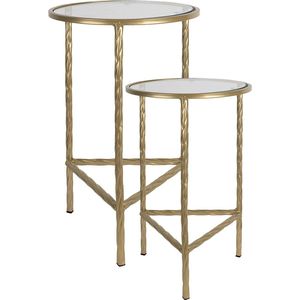 Clayre & Eef Bijzettafel Set van 2 Ø 35 Ø 30 cm Goudkleurig Ijzer Glas Sidetable