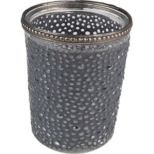 Clayre & Eef Theelichthouder Ø 6x7 cm Grijs Glas Metaal Waxinelichthouder