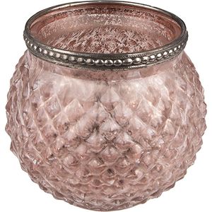 Clayre & Eef Theelichthouder Ø 10x9 cm Roze Glas Metaal Waxinelichthouder