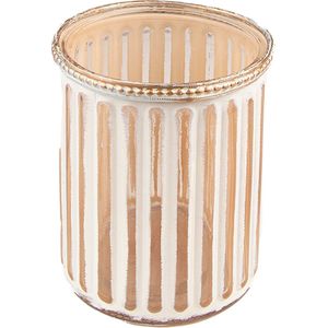 Clayre & Eef Theelichthouder Ø 10x11 cm Beige Glas Metaal Waxinelichthouder