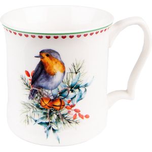 Clayre & Eef Mok 414 ml Wit Porselein Vogel Theemok