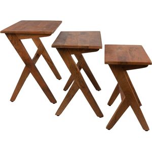 Clayre & Eef Bijzettafel Set van 3 54x35x51 cm Bruin Hout Rechthoek Sidetable