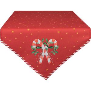 Clayre & Eef Tafelloper Kerst 50x160 cm Rood Katoen Zuurstok kerst Tafelkleed