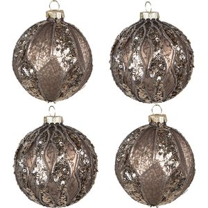 Clayre & Eef Kerstbal Set van 4 Ø 8 cm Bruin Glas Kerstdecoratie