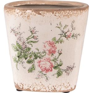 Clayre & Eef Bloempot 13x13x12 cm Roze Beige Keramiek Vierkant Bloemen Bloempot binnen