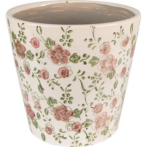 Clayre & Eef Bloempot Ø 14x13 cm Roze Beige Keramiek Bloemen Bloempot binnen