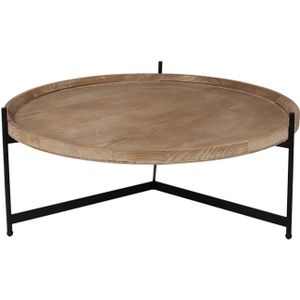 Clayre & Eef Salontafel Ø 100x40 cm Bruin Zwart Hout Ijzer Rond