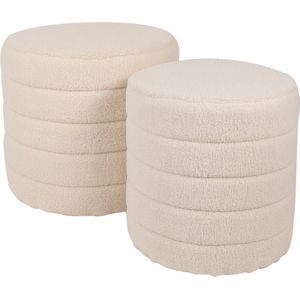 Clayre & Eef Hocker Set van 2 Ø 50x45 / Ø 40x40 cm Beige Hout Textiel Rond Voetenbankje