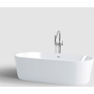 Clou InBe vrijstaand ligbad met geintegreerde overloop stop go plug en sifon ovaal wit acryl L178xD56xB80cm