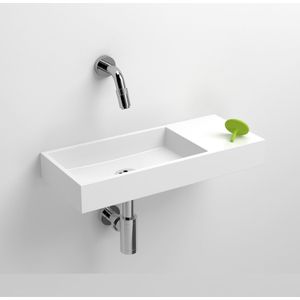 Clou Mini Wash Me Fontein 45x19cm Mineraalmarmer - Voorbewerkt Kraangat Rechts - Glans Wit - Rechthoekig - 8717462004010 - Wastafels - Fonteinen