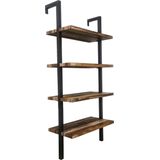 Wandkast Wandrek Ladder Stoer Metaal Hout Industrieel Design Open Boekenkast 152 cm Hoog Zwart