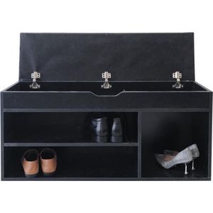 Schoenenkast hal bankje met opbergruimte - schoenen rek - met zitkussen zwart