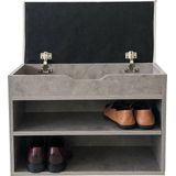 Halbankje schoenenkast - schoenenrek met zitkussen - industrieel grijs beton