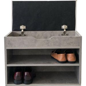 Halbankje schoenen opbergvakken - schoenenrek met zitkussen - industrieel grijs beton