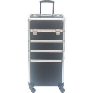 Visagie make up koffer cosmetica kappers trolley beauty case 4 in 1 zwart