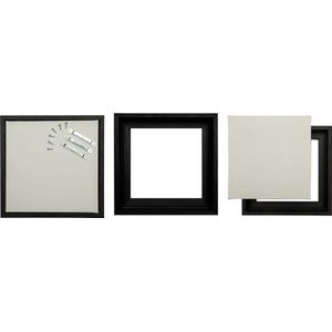 Drieluik; 3 houten baklijsten (kaders) zwart met GRATIS katoenen doeken 30 x 40 cm