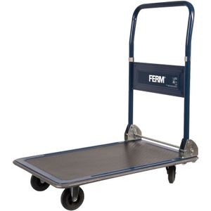 FERM - TTM1027 - Transportwagen - Draaggewicht - 150kg - Platform - 734x480mm - Anti slipt mat - Inklapbare duwboom - Rubberen wielen - 2 zwenkwielen - 2 vaste wielen - Eenvoudig op te bergen en mee te nemen.