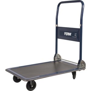 FERM - TTM1027 - Transportwagen - Draaggewicht - 150kg - Platform - 734x480mm - Anti slipt mat - Inklapbare duwboom - Rubberen wielen - 2 zwenkwielen - 2 vaste wielen - Eenvoudig op te bergen en mee te nemen.