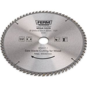 FERM - MSA1029 - Zaagblad - 255x30/16mm - T72 - TCT tanden - Diameter: - 255mm - Asgat: - 30mm - 16mm - Universeel - Voor zagen van - Hout - Zeer geschikt voor - MSM1038 - MSM1040 - Radiaal afkortzaag