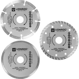 VONROC Diamantschijven set – Ø125MM – universeel – 3 stuks – Segment, Turbo & Volrand