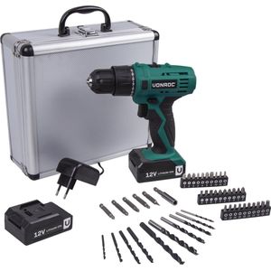 VONROC Accuboormachine - 12V Li-Ion - Aluminium Opbergkoffer - 46 Accessoires