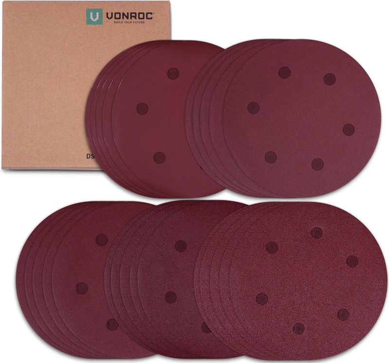 VONROC Schuurpapier set – 225MM – 25 stuks – Voor schuurmachines – Incl. klittenbandbevestiging
