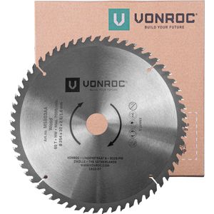 VONROC Zaagblad – Ø254MM – 60 tanden – voor hout – geschikt voor afkortzagen & tafelzagen