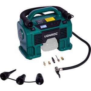 Akku-Kompressor 20V - 20V Akku und 12V Zigarettenanzünder-Stecker – Befüll- und Entleerungsfunktion - Max. Arbeitsdruck 11 bar - Inkl. 8-teiligem