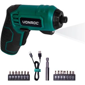 VONROC Accu Schroefmachine – 4V – Incl. 14-delige bitset, USB-C oplaadkabel en opbergtas