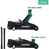 VONROC Autokrik – Garagekrik – 2 ton – Max. 33 cm. – Incl. lange hef hendel