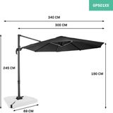 Zweefparasol Bardolino Ø300cm – Premium parasol | Antraciet/Zwart