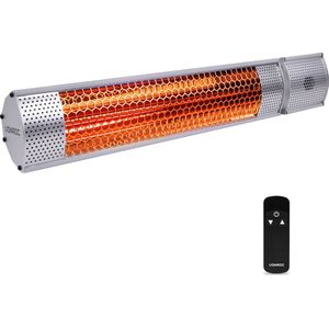 VONROC Heater Marsili – Terrasverwarming - 2000W – 2 Warmteniveaus – Zilver – Voor muur, plafond of statief – Lowglare element – Incl. afstandsbediening
