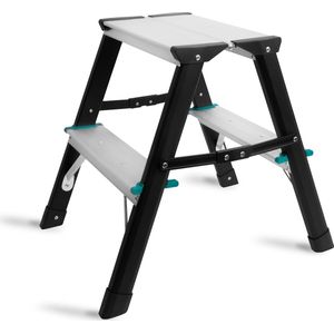 VONROC PRO Dubbele trap 2 treden – klustrap/huishoudtrap inklapbaar – max. belastbaarheid 150kg - antislip