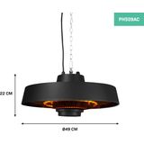 Heizstrahler Vulcano 2000W - Hängend - Schwarz - Kohleelement - mit Fernbedienung, Timer und 2 Heizstufen
