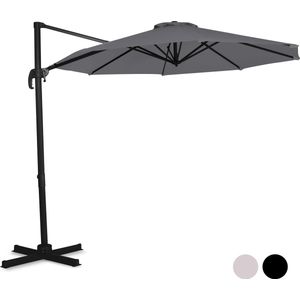 VONROC Premium Zweefparasol Bardolino Ø300cm – Duurzame parasol – 360 ° Draaibaar - Kantelbaar – UV werend doek - Grijs – Incl. beschermhoes