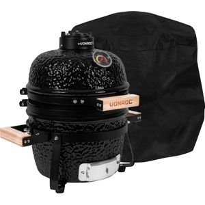 VONROC Kamado barbecue 13 inch - Ø27cm kookoppervlak - Houtskoolbarbecue – Keramisch - Tafelmodel - Met onderstel, thermometer, plate setter & regenhoes