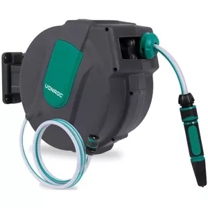AVOID® Wandslanghaspel 20 M – Automatisch Oprolbaar, Draaibaar, UV-bestendig, Met 15 M Slang, Voor Tuin En Terras