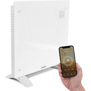 VONROC Luxe elektrische kachel - Convectorkachel met glazen paneel – 500W/1000W - Verwarmt ruimtes tot 12m2 - Bediening zowel met app (via Wifi) als handmatig – Instelbare thermostaat en timer - Wit