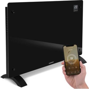 VONROC Luxe elektrische kachel - Convectorkachel met glazen paneel – 1000W/2000W - Verwarmt ruimtes tot 24m2 - Bediening zowel met app (via Wifi) als handmatig – Instelbare thermostaat en timer - Zwart