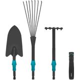 VONROC Premium tuingereedschap set 3-in-1, V-Fix systeem, met bladhark, handhark en schepje – gepoedercoat staal