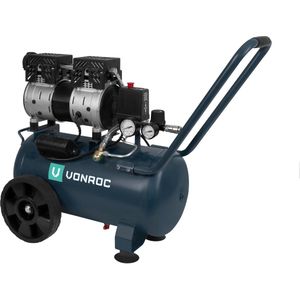 VONROC PRO Stille Compressor - Olievrij - 750W - 1PK - 128 l/min  – 24 Liter – 8 Bar – 57,5dB(A) – Silent – Low noise - Antraciet