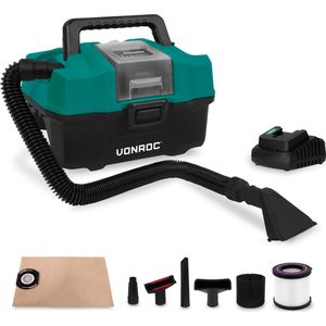 VONROC Compacte alleszuiger / stofzuiger - 20V - Incl. Diverse accessoires, 2.0Ah accu en snellader