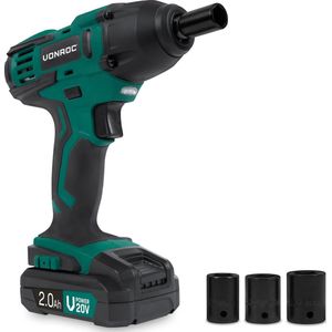 VONROC Accu slagmoersleutel 20V – 150Nm – Incl. 4 moerdoppen – Incl. 2.0Ah Accu en snellader